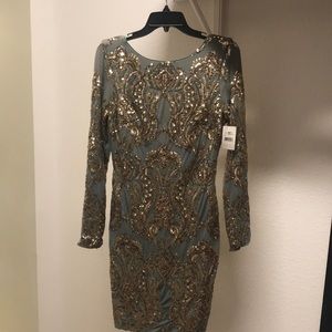 Dress the Population Teal/Gold Sequined Dress - M